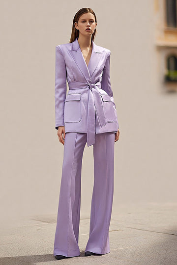 Lilac 2-Piece Peak Lapel Work Suit with Sash
